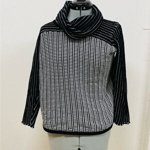 Calvin Klein Striped Black and White Turtleneck Cowl Sweater